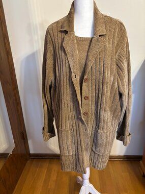 DENIM & CO Tan color Shell and Matching Cardigan (100% Acrylic) - 3x